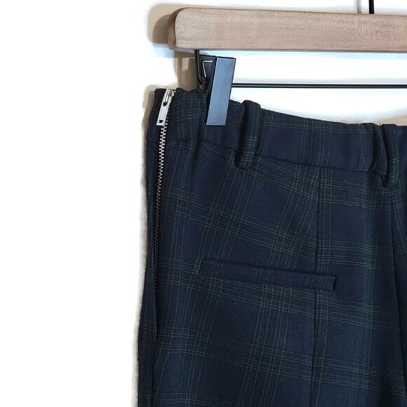 ZARA WOMAN Plaid Blue Green Ankle Crop Mid Rise Straight Skinny Pant Size S - Picture 9 of 13